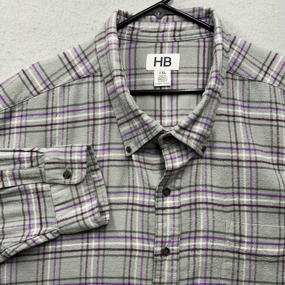 Harbor Bay Plaid Button Down Shirt Mens 5XL Big & Tall Gray Purple